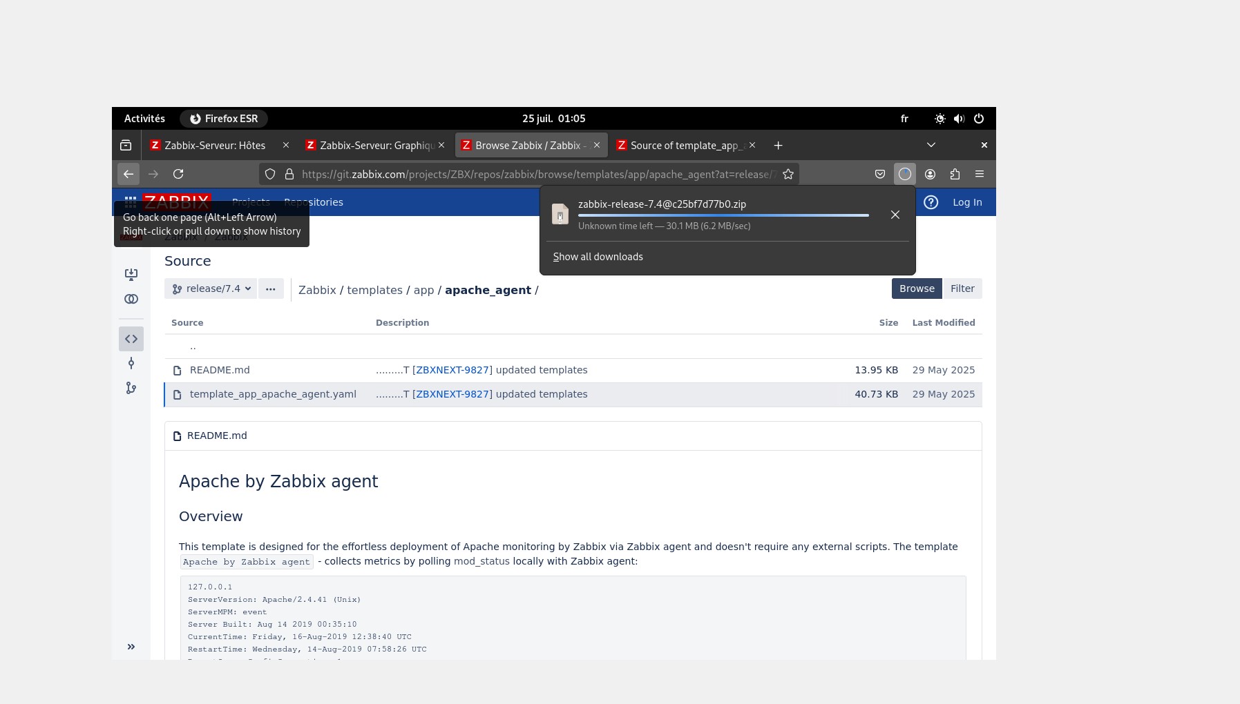 Téléchargement du template Apache